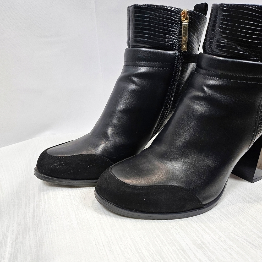River Island Black Faux Leather Ankle Boots Gold Hardware Size 9 - Picture 9 of 16
